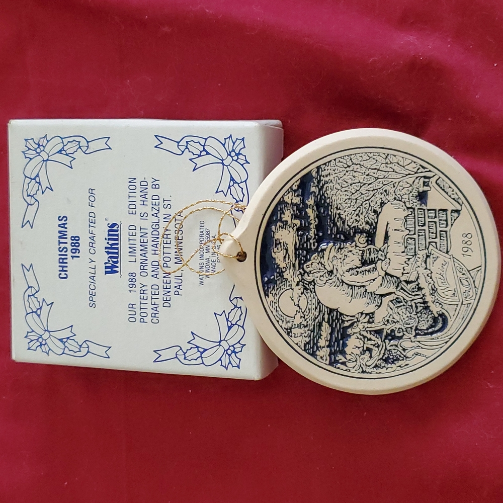 Watchins 1988 Limited Edition Pottery Christmas Ornament